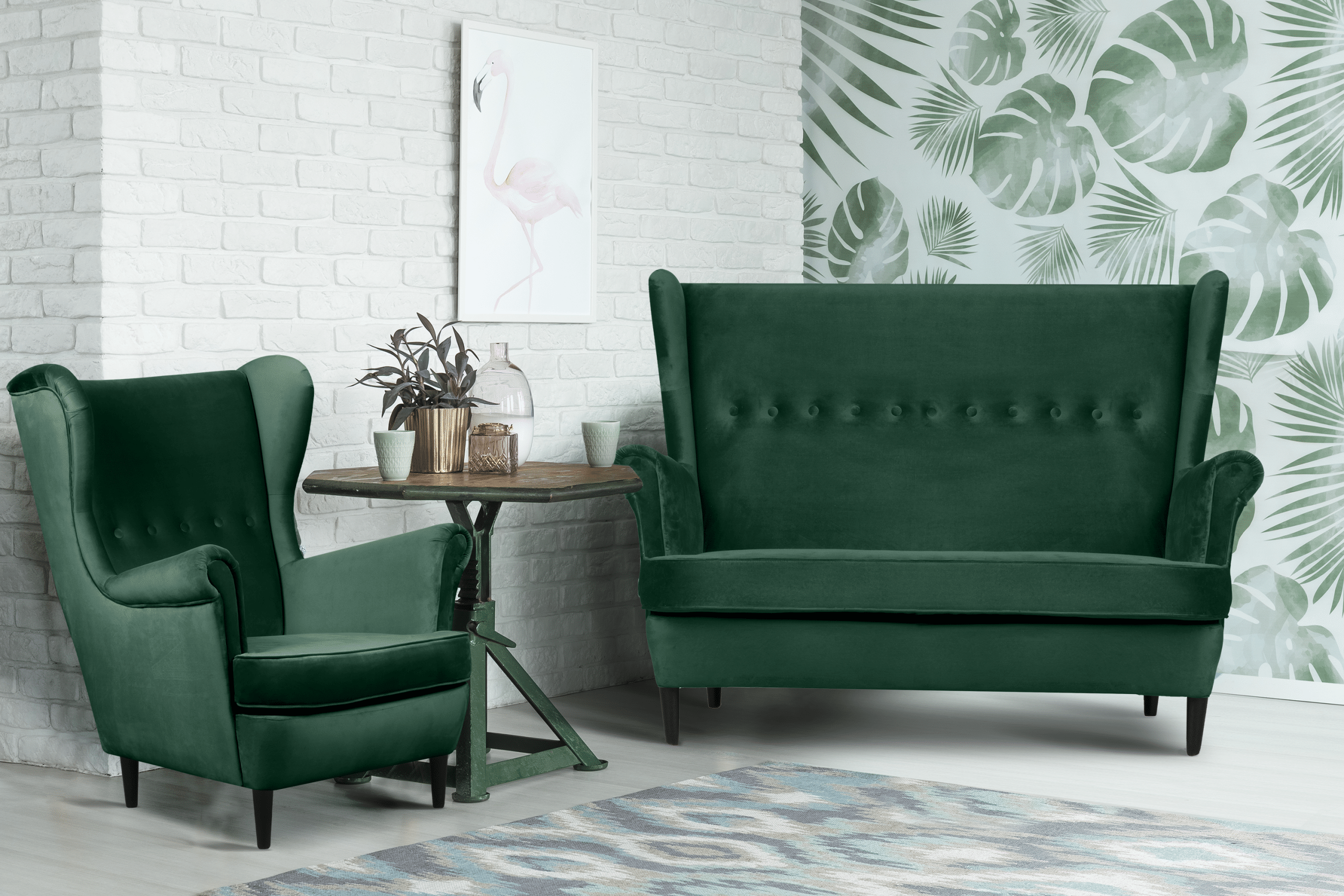 Welurowa sofa uszak butelkowa zieleń Welurowa sofa uszak butelkowa zieleń
