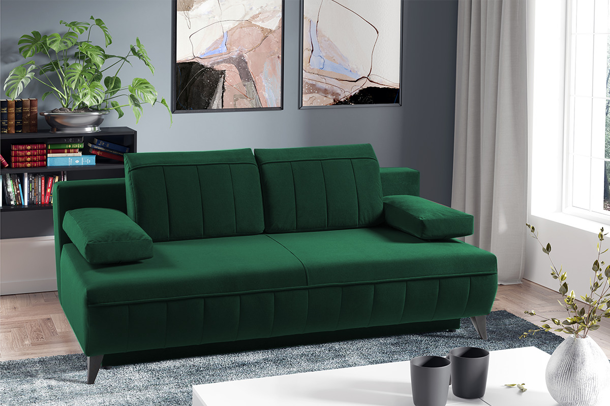 sofa z funkcja spania z podlokietnikami welur butelkowa zielen