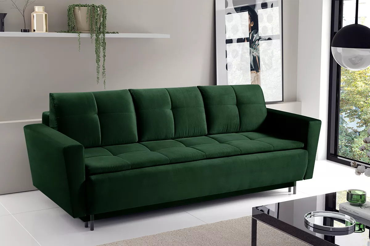 wygodna sofa z funkcja spania pikowana butelkowa zielen