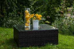 Stół ogrodowy rattanowy Bello Giardino prezentacja ustawienia stołu na trawie Stół ogrodowy rattanowy Bello Giardino prezentacja ustawienia stołu na trawie
