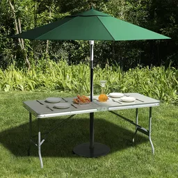 Stół ogrodowy aluminiowy rozkładany WOLTU prezentacja ustawienia pod parasolem