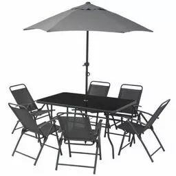 Czarny ogrodowy zestaw stół z parasolem