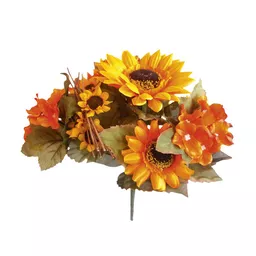 Bukiet sztucznych hortensji oraz letnich kwiatów słonecznika idealnie wkomponuje się do każdego pokoju