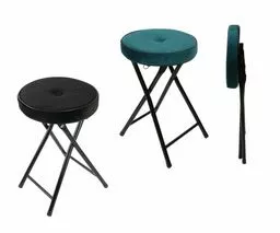Glamour taborety welurowe, czarny i niebieski Glamour taborety welurowe, czarny i niebieski