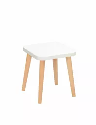 Taboret kwadratowy ze sklejki z białym obiciem Taboret kwadratowy ze sklejki z białym obiciem