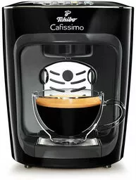 Ekspres do kawy Tchibo Cafissimo Mini Midnight Black czarny przód widok na filiżankę z kawą