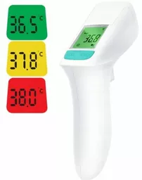 Termometr bezdotykowy z zaprezentowanymi ekranami ze zmienionym kolorem zależnym od uzyskanej temperatury