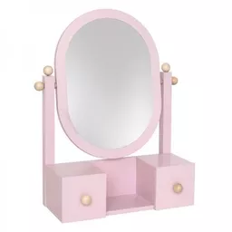 Toaletka różowa z dwoma szufladkami i drewnianymi uchwytami