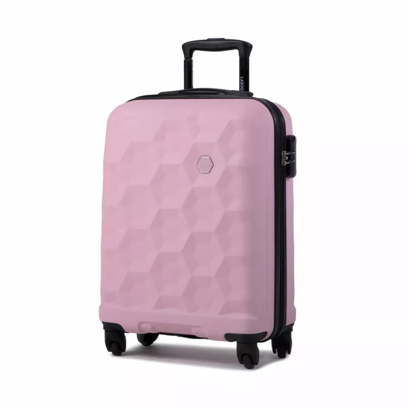 rozowa walizka mala bok