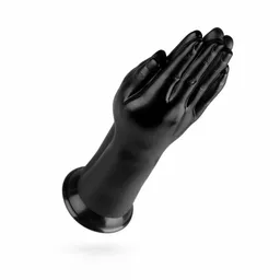 Czarny wibrator z przyssawką w kształcie dłoni do fistingu