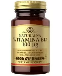 Opakowanie tabletek Solgar naturalna witamina B12 Opakowanie tabletek Solgar naturalna witamina B12