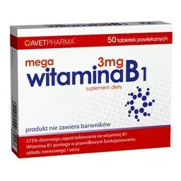 Opakowanie tabletek AvetPharma mega Witamina B1 Opakowanie tabletek AvetPharma mega Witamina B1