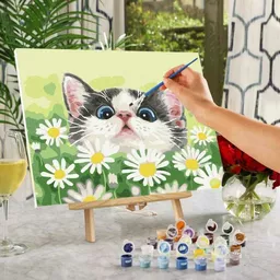 Kreatywne pomoce do terapii ręki Malowanie Po Numerach Kot W Stokrotkach