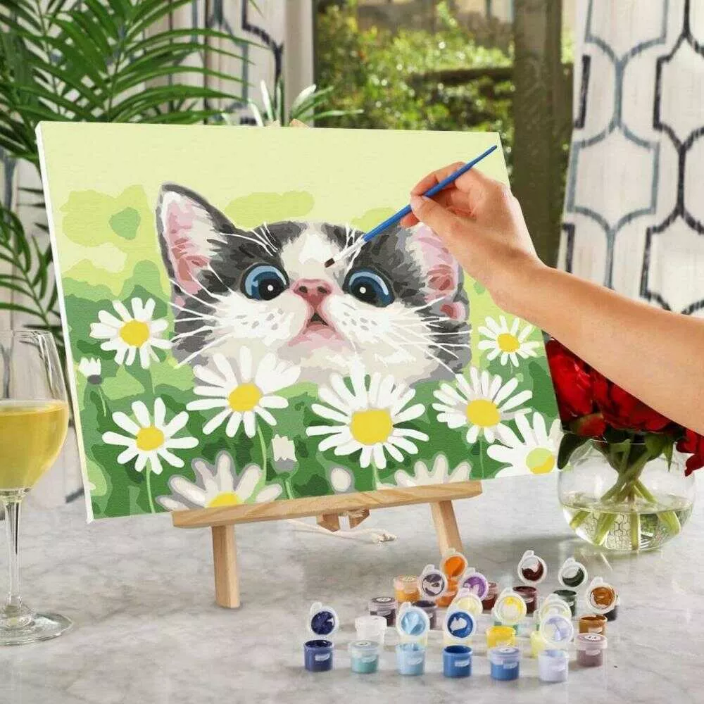 kreatywne pomoce do terapii reki malowanie po numerach kot w stokrotkach