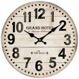 Drewniany zegar ścienny Grand hotel Paris śr 34 cm Drewniany zegar ścienny Grand hotel Paris śr 34 cm