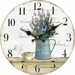 Drewniany zegar ścienny Lavender café śr 34 cm