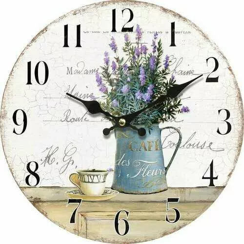 drewniany zegar scienny lavender cafe sr 34 cm