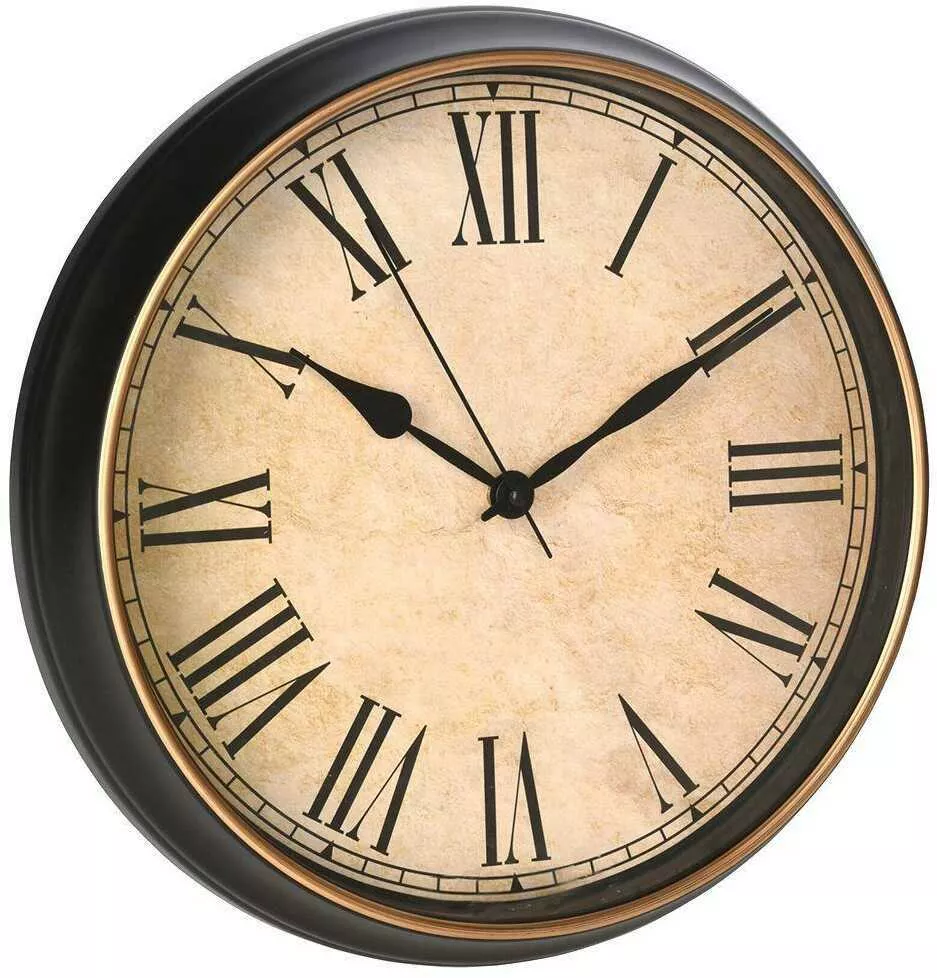 zegar scienny wiszacy okragly klasyczny czarny rzymskie liczby retro vintage loft 33 cm