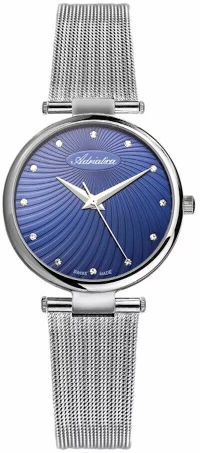adriatica zegarek a3689 5145q fashion mesh srebrny pasek z granatowa tarcza