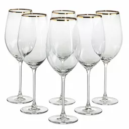 Komplet 6 kieliszków ze złotym paskiem do wina o pojemności 400 ml Komplet 6 kieliszków ze złotym paskiem do wina o pojemności 400 ml