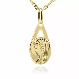 Złoty medalik z Matką Boską w kształcie łzy
