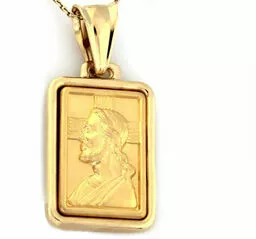 Złoty prostokątny medalik Jezus Chrystus