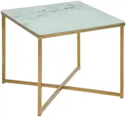 Actona Kwadratowy stolik kawowy Alisma white golden, złota podstawa i marmurowy, biały blat, glamour