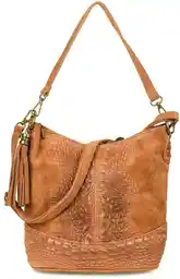 Beltimore Torebka skórzana zamszowa CROCO listonoszka 2 paski camel W13 brązowy, beżowy