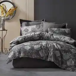 Darymex Pościel bawełniana 220x200 flory grafitowa liście żakardowa Cottonlove Jacquard
