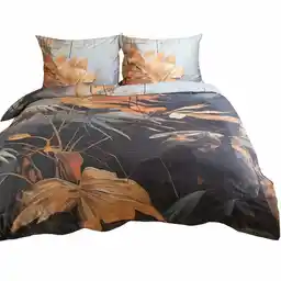 Darymex Pościel satynowa 140x200 Premium Satynlove Liście szara terra