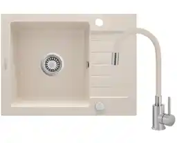 Deante ZQZ 511A Beżowy + bateria BOC 5720 Beżowy Zlewozmywak + bateria