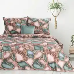 Design 91 Komplet pościeli IDA 03 bawełna 220x200cm pudrowy róż oliwkowy fantazyjny motyw