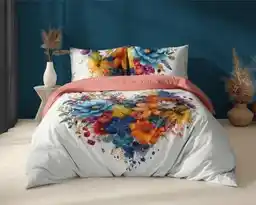 Detexpol Pościel bawełniana 160x200 biała kolorowe kwiaty Holland Home 33