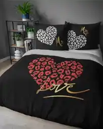 Detexpol Pościel bawełniana 160x200 czarna czerwona biała On i Ona Miłość Love Holland 52