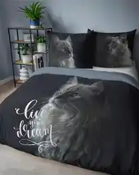 Detexpol Pościel bawełniana 160x200 czarna szara kot Live your Dream Holland 52