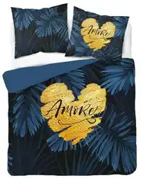 Detexpol Pościel bawełniana 220x200 granatowa amore w liście Holland 35