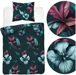 Detexpol Pościel satynowa 140x200 4769 A ciemna zielona kwiaty Home Satin 54