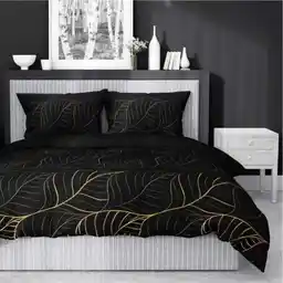 Detexpol Pościel satynowa 140x200 Czarna złote liście 4815 A Home Satin 58