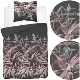 Detexpol Pościel satynowa 140x200 grafitowa pudrowa liście z jedną poszewką 4922 B Home Satin 81
