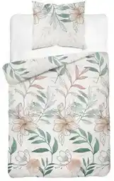 Detexpol Pościel satynowa 140x200 Home Satin 126 biała zielona pudrowa kwiaty liście