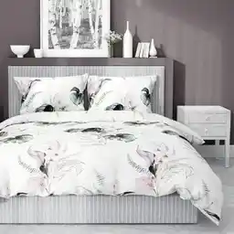Detexpol Pościel satynowa 140x200 Home Satin liście monstery biała zielona pudrowa, jedna poszewka