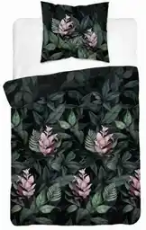 Detexpol Pościel satynowa 140x200 Home Satin 80 liście kwiaty czarna zielona