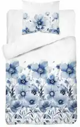 Detexpol Pościel satynowa 140x200 Home Satin 81 biała niebieska kwiaty