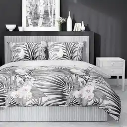 Detexpol Pościel satynowa 140x200 szara liście 4401 B z jedną poszewką Home Satin 122
