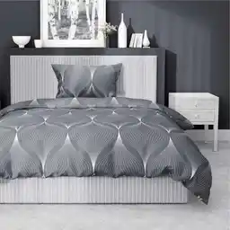 Detexpol Pościel satynowa 140x200 szara liście z jedną poszewką 4926 B Home Satin 81