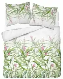 Detexpol Pościel satynowa 160x200 biała zielona liście 4922 A Home Satin 81