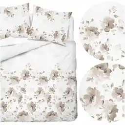 Detexpol Pościel satynowa 160x200 Home Satin 410 beżowa brązowa kwiaty