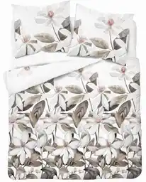 Detexpol Pościel satynowa 160x200 Home Satin 71 Biała z beżowymi liśćmi i kwiatami