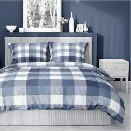 Detexpol Pościel satynowa 180x200 Home Satin 71 granatowa kratka