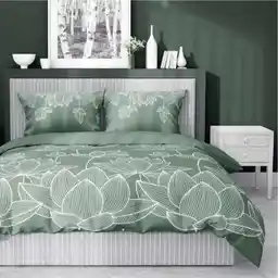 Detexpol Pościel satynowa 180x200 Kwiaty lotosu zielona 4818 A Home Satin 58